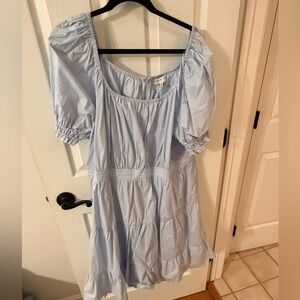 Light Blue Puff Sleeve Dress with sleeve detail